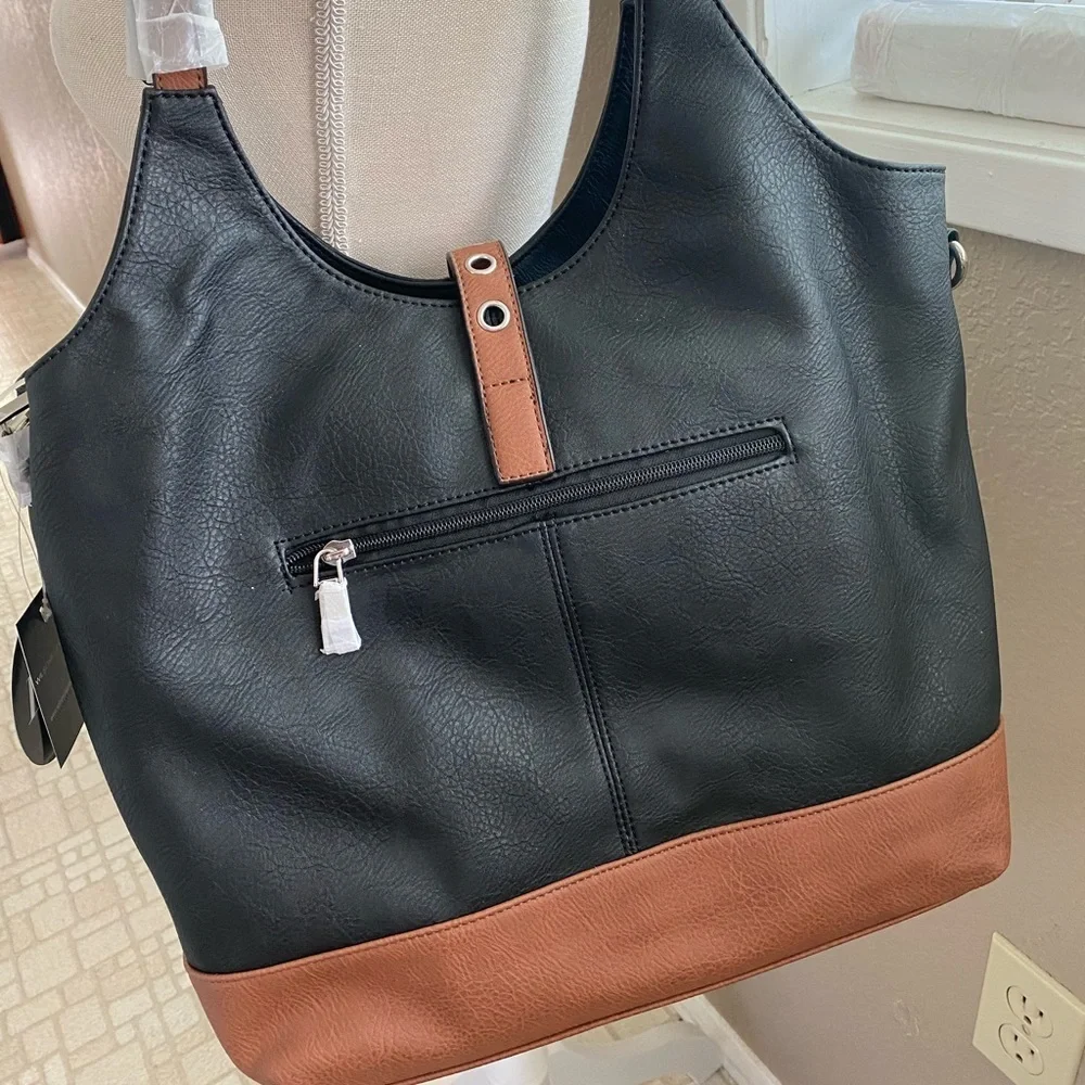 Black Rivet Lindsey black and brown faux leather hobo